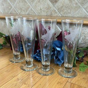 set of 4 Perry Coyle Signed Crystal Pilsner Glass Rodeo set of four